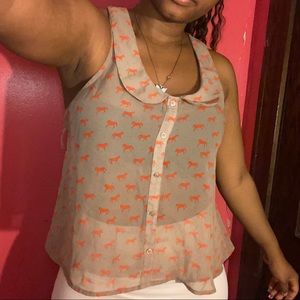 Nude Patterned Blouse with Collar 🐎